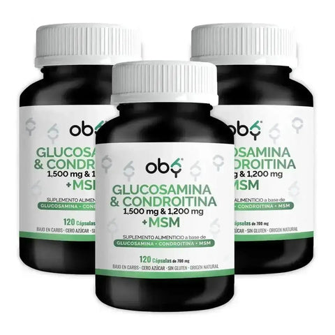 Pack de 3 frascos: OBY Glucosamina, Condroitina + MSM | 120 cápsulas Fast Bundle