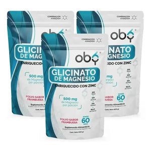 Pack de 3 Pouch: OBY Glicinato de Magnesio con Zinc | Polvo 600 gr | Sabor Frambuesa Fast Bundle