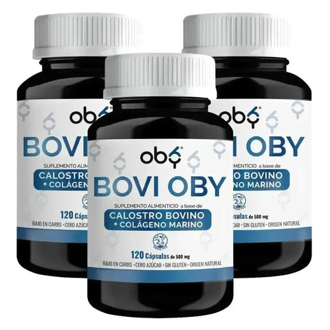 Pack de 3 frascos: OBY Calostro Bovino | Suplemento Alimenticio con Colágeno Marino Fast Bundle