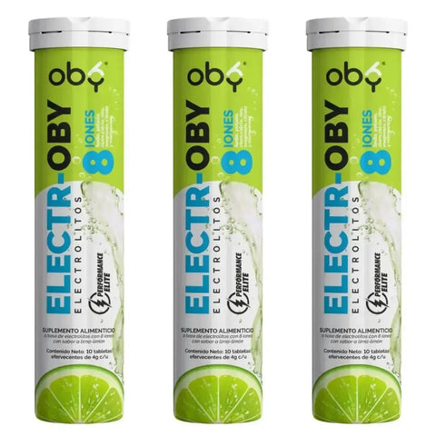 Oby Electrolitos 8 iones | 10 Tabletas efervescentes Sabor Lima Limón | Electroby oby.mx