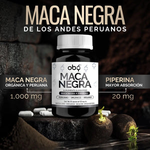Maca Negra Peruana Orgánica 60 cápsulas oby.mx