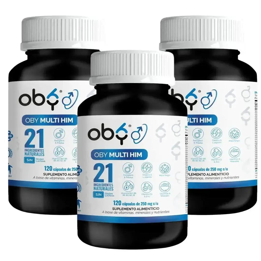 OBY MULTI HIM Multivitaminico HOMBRE, 21 Vitaminas, Aminoacidos, Minerales y Nutrientes. 120 caps oby.mx