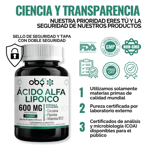 Ácido Alfa Lipoico 60 cápsulas oby.mx