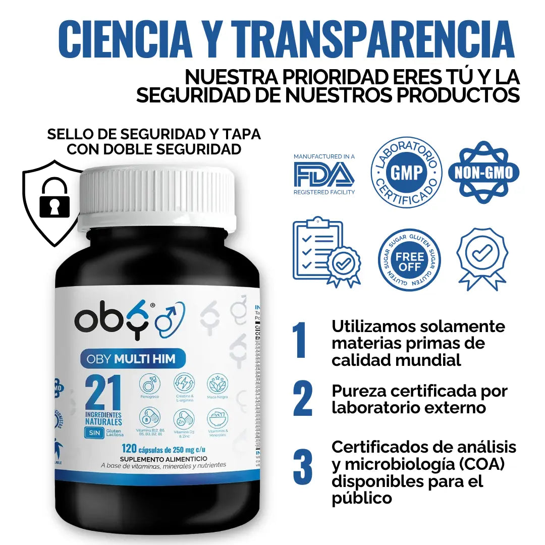 Multivitamínico Hombre 21 ingredientes 120 cápsulas oby.mx