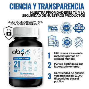 Multivitamínico Hombre 21 ingredientes 120 cápsulas oby.mx