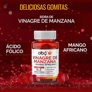 Gomitas de Vinagre de Manzana OBY | Formula 3 en 1 con Mango Africano y Acido Folico | Veganas Sin Azucar  | Suplemento Alimenticio | 60 Gomitas oby.mx