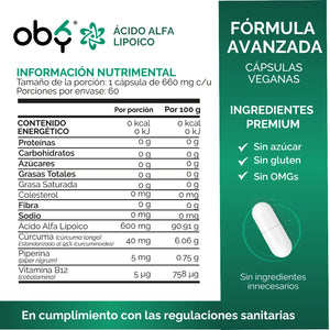 Ácido Alfa Lipoico 60 cápsulas oby.mx