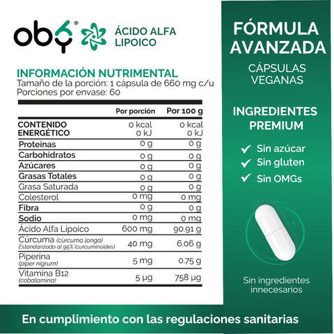 Ácido Alfa Lipoico 60 cápsulas oby.mx