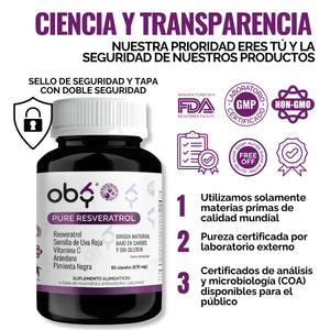 Resveratrol Puro con Semilla de Uva Roja 60 cápsulas oby.mx