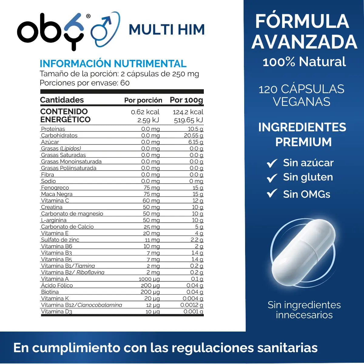 Multivitamínico Hombre 21 ingredientes 120 cápsulas oby.mx