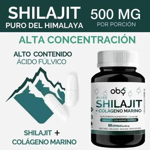 OBY Shilajit y Colágeno Marino Hidrolizado Puro |  60 Cápsulas oby.mx