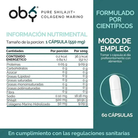 OBY Shilajit y Colágeno Marino Hidrolizado Puro |  60 Cápsulas oby.mx