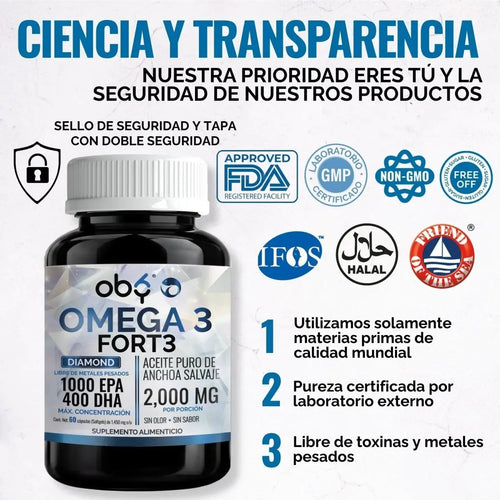 Omega 3 Diamond 2000mg Aceite Anchoa Salvaje de Oby | Máxima Pureza | Alto en EPA Y DHA | 60 cápsulas oby.mx