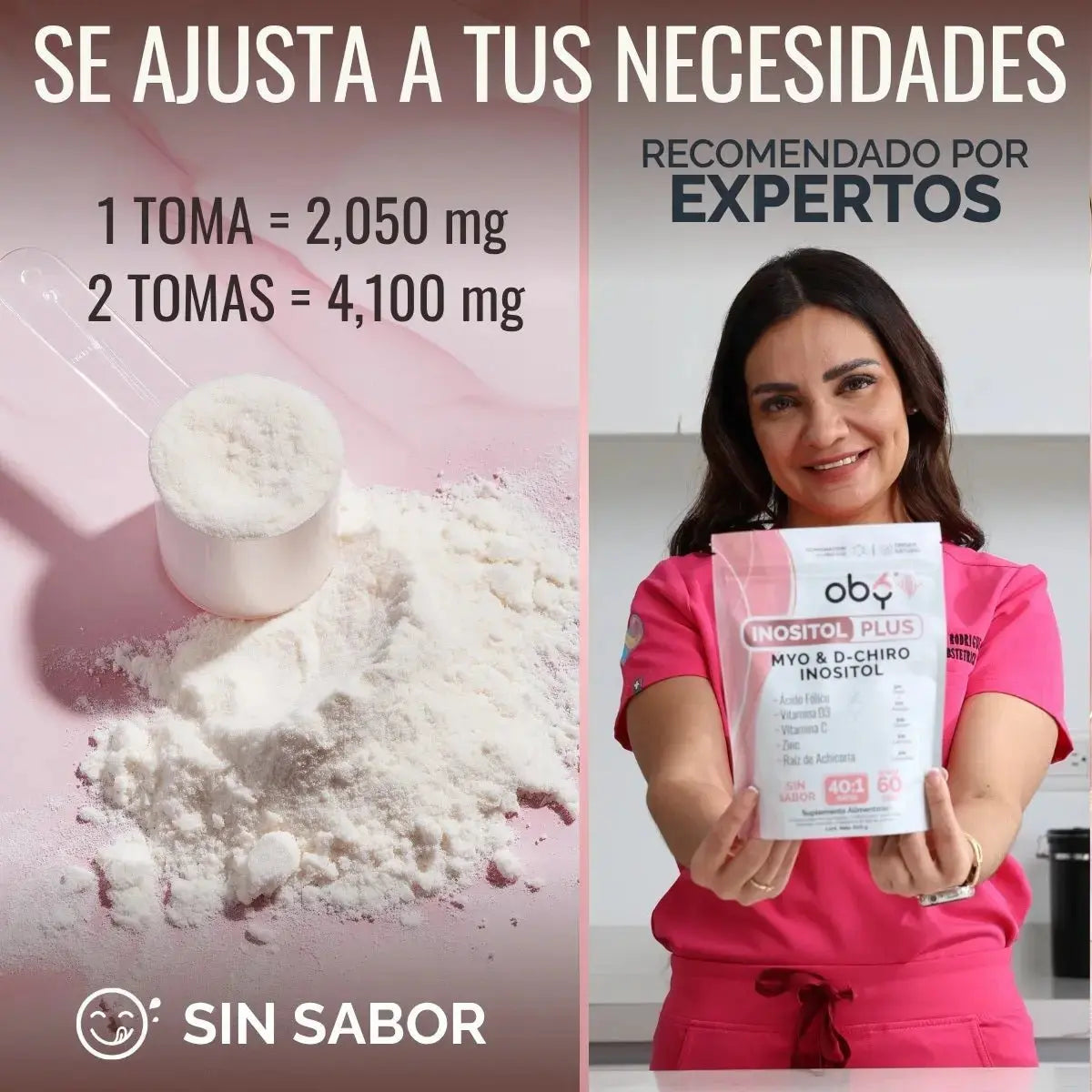 Oby Inositol Plus Myo y D-Chiro Inositol Ratio 40:1 + Acido Folico, Prebioticos, Vitaminas y Zinc | Polvo Sin Sabor oby.mx