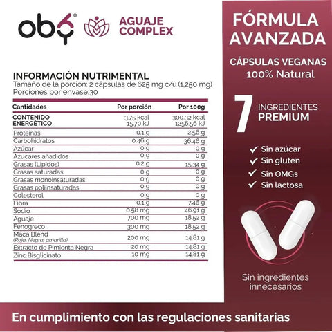 *Aguaje con Fenogreco, Maca Peruana y Zinc (60 cápsulas) oby.mx