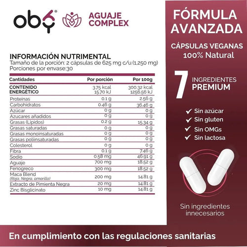 *Aguaje con Fenogreco, Maca Peruana y Zinc (60 cápsulas) oby.mx