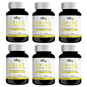 Pack de 6 frascos: OBY Vitamina D3 + K2 con MCT Oil | Softgels Fast Bundle