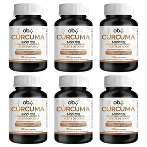 Pack de 6 frascos: OBY Curcuma 1000 mg | Con Pimienta Negra y Aceite de Coco Fast Bundle