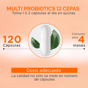 Oby MULTI Probioticos Avanzados 120 Billones 12 Cepas, Prebioticos y Fibra | 120 Cápsulas