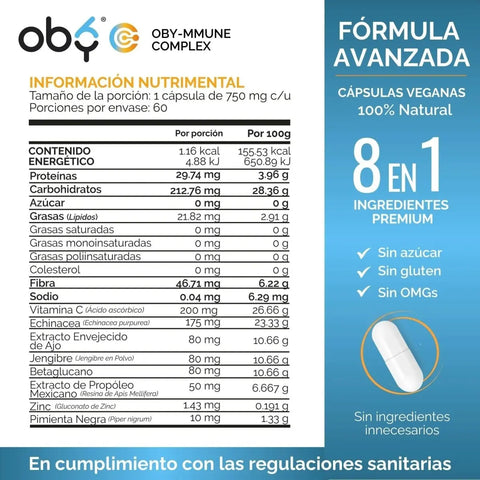 *Obymmune Complex 8 en 1 Defensas (60 cápsulas) oby.mx