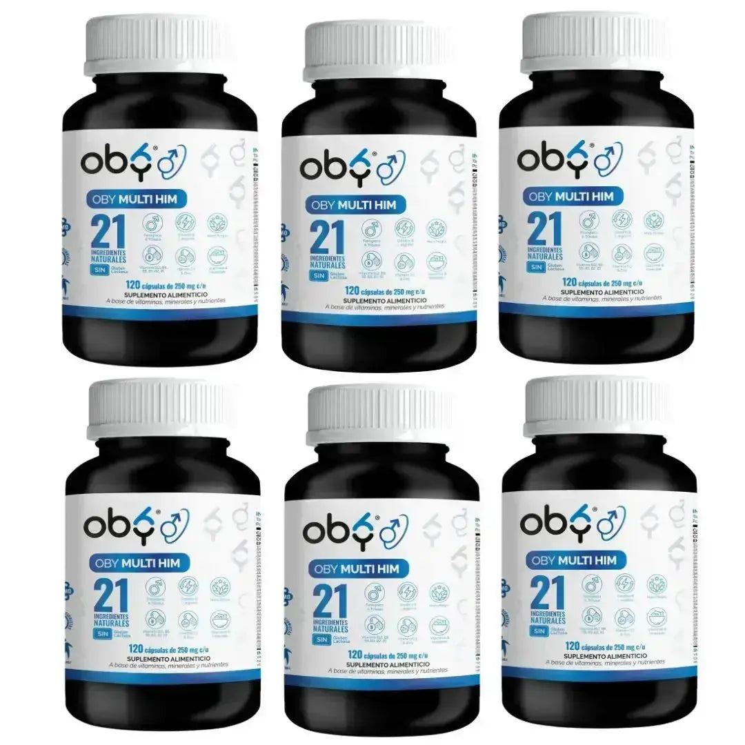 OBY MULTI HIM Multivitaminico HOMBRE, 21 Vitaminas, Aminoacidos, Minerales y Nutrientes. 120 caps oby.mx