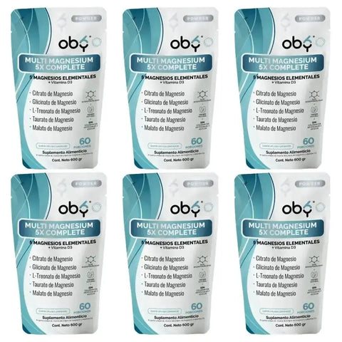 Oby Multi Magnesio Polvo 5X Complete 600 gr | 5 tipos de Magnesios + Vitamina D3 | Citrato y Glicinato oby.mx
