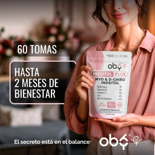 Oby Inositol Plus Myo y D-Chiro Inositol Ratio 40:1 + Acido Folico, Prebioticos, Vitaminas y Zinc | Polvo Sin Sabor oby.mx