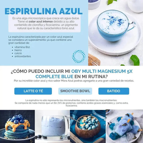 Oby Multi Magnesio Polvo 5X Complete Blue 600 gr | 5 tipos de Magnesios + Espirulina azul | Citrato y Glicinato oby.mx