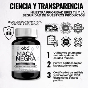 Maca Negra Peruana Orgánica 60 cápsulas oby.mx