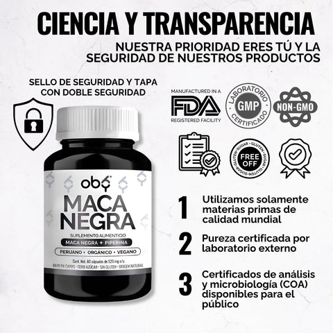 Maca Negra Peruana Orgánica 60 cápsulas oby.mx