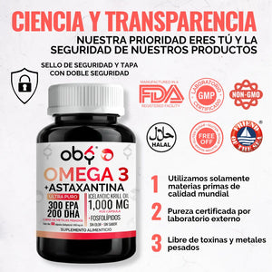 Aceite de Krill Ultra Puro con Astaxantina | Omega 3 EPA y DHA + Fosfolipidos | Sin Sabor y Sin Olor | 60 Softgels oby.mx