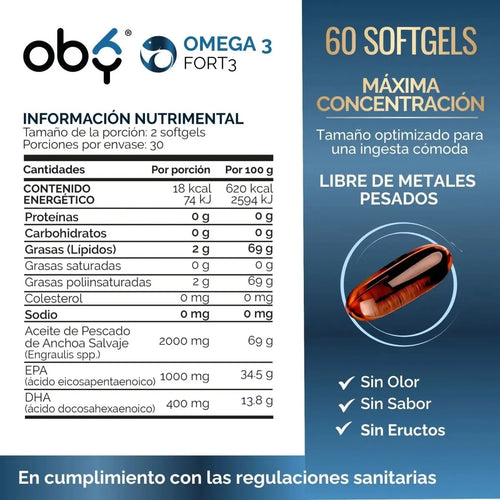 Omega 3 Diamond 2000mg Aceite Anchoa Salvaje de Oby | Máxima Pureza | Alto en EPA Y DHA | 60 cápsulas oby.mx