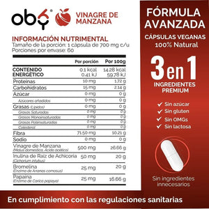 *Vinagre De Manzana Con Fibra Prebiótica y Enzimas Digestivas oby.mx