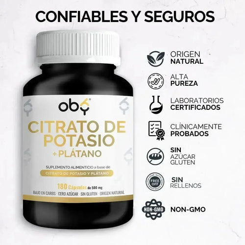 OBY Citrato de Potasio Enriquecido con Plátano |180 Cápsulas $̶4̶3̶9̶.̶0̶0̶ oby.mx