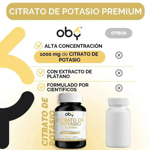 OBY Citrato de Potasio Enriquecido con Plátano |180 Cápsulas $̶4̶3̶9̶.̶0̶0̶ oby.mx