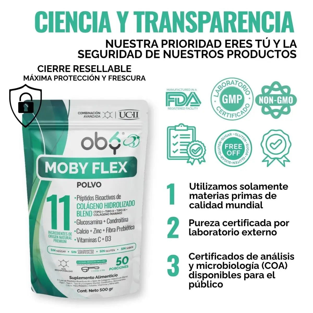 Colágeno Hidrolizado I, II, III y Marino 50 porciones oby.mx