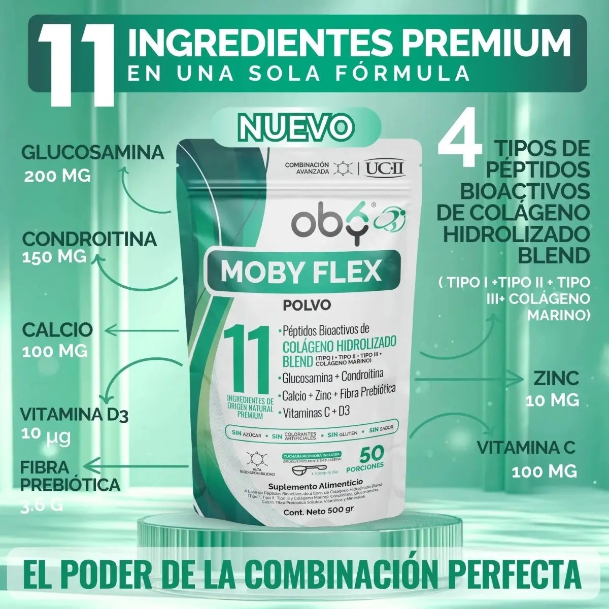Colágeno Hidrolizado I, II, III y Marino 50 porciones oby.mx