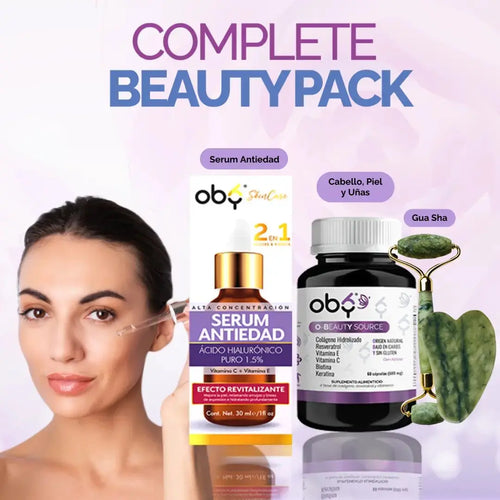 COMPLETE BEAUTY PACK | Oby Serum facial Antiedad + Oby Beauty + Regalo Gratis Gua Sha oby.mx