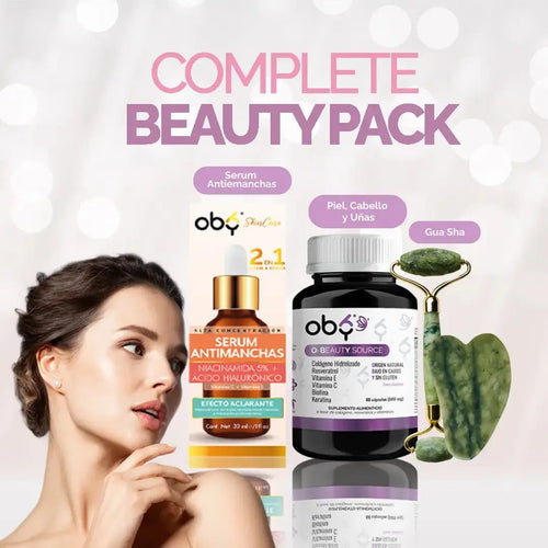 COMPLETE BEAUTY PACK | Oby Serum facial Antimanchas + Oby Beauty + Regalo Gratis Gua Sha oby.mx