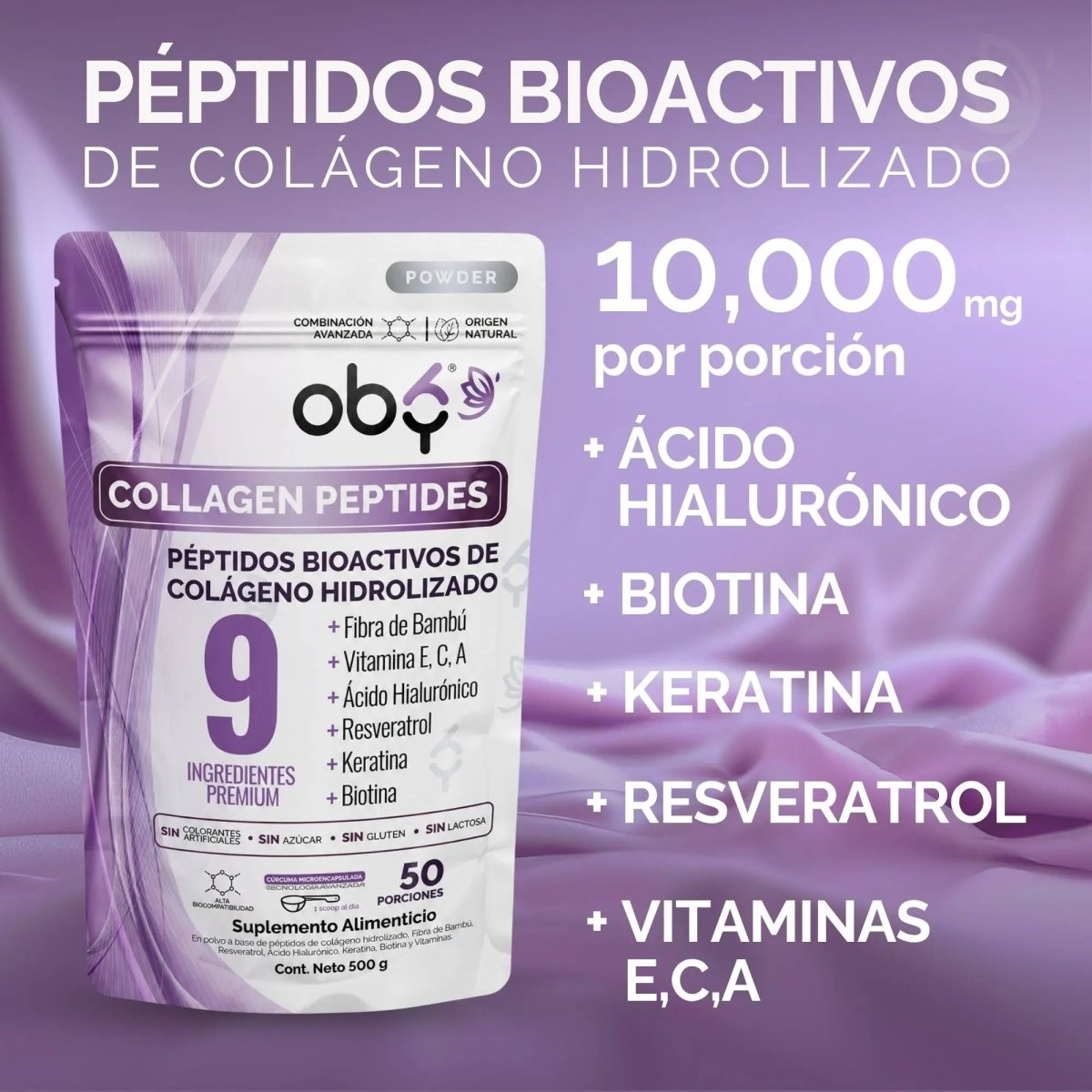 Colágeno Hidrolizado con Resveratrol, Biotina y Ácido Hialurónico 50 porciones oby.mx