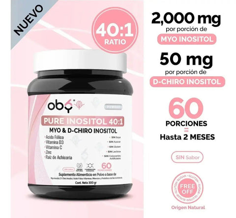 OBY Pure Inositol 40:1 Polvo 300g bote oby.mx
