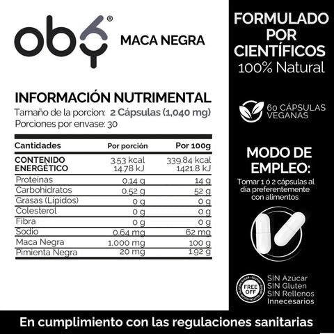 Oby Maca Negra Peruana Orgánica | 60 cápsulas oby.mx