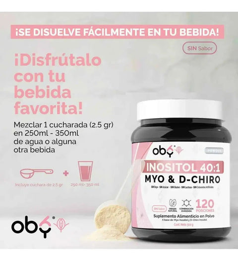 Oby Inositol Ultra con Myo y D-Chiro Inositol Ratio 40:1 300gr bote oby.mx