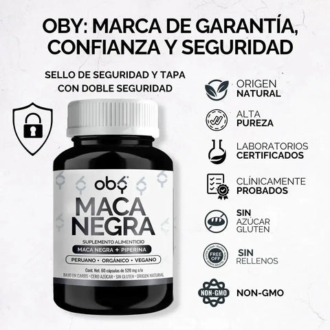 Oby Maca Negra Peruana Orgánica | 60 cápsulas oby.mx