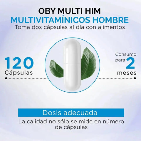 2x1 Solo por 24 Hrs. ¬°OFERTA FLASH! | OBY MULTI HIM Multivitaminico HOMBRE, 21 Vitaminas, Aminoacidos, Minerales y Nutrientes. 120 caps por cada frasco oby.mx