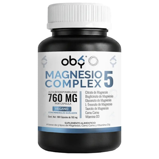 Magnesio Complex 5 | 5 tipos de magnesio premium | Alta Biodisponibilidad |  180 cápsulas oby.mx