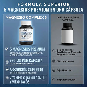 Oby 5 Magnesio Complex 180 capsulas 760mg oby.mx