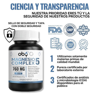 Oby 5 Magnesio Complex 180 capsulas 760mg oby.mx