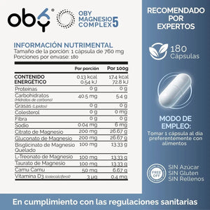 Oby 5 Magnesio Complex 180 capsulas 760mg oby.mx
