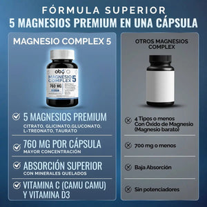 Magnesio Complex 5 OBY | 5 Tipos de Magnesios Premium | Alta Biodisponibilidad | 60 Cápsulas oby.mx